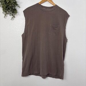 John Elliott Men's Brown Distressed Pocket Tank Top Size L